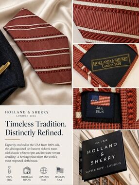 Red White Silk Holland & Sherry London 1836 Tie Made In USA